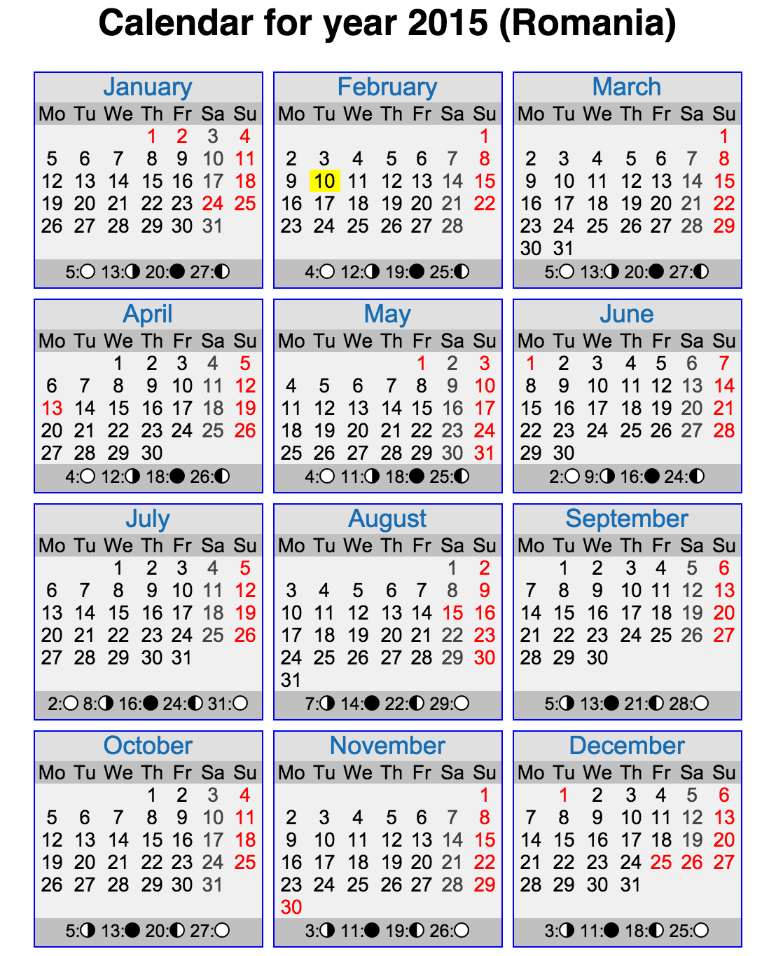 Calendar Lunar 2015